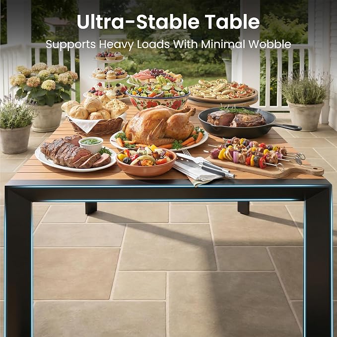11-Piece Outdoor Dining Set, 95" Aluminum Table and Stackable Armchairs | Umbrella Hole and All-Weather WPC Rectangular Patio Furniture for 10 for Garden Patio Backyard (Brown)
