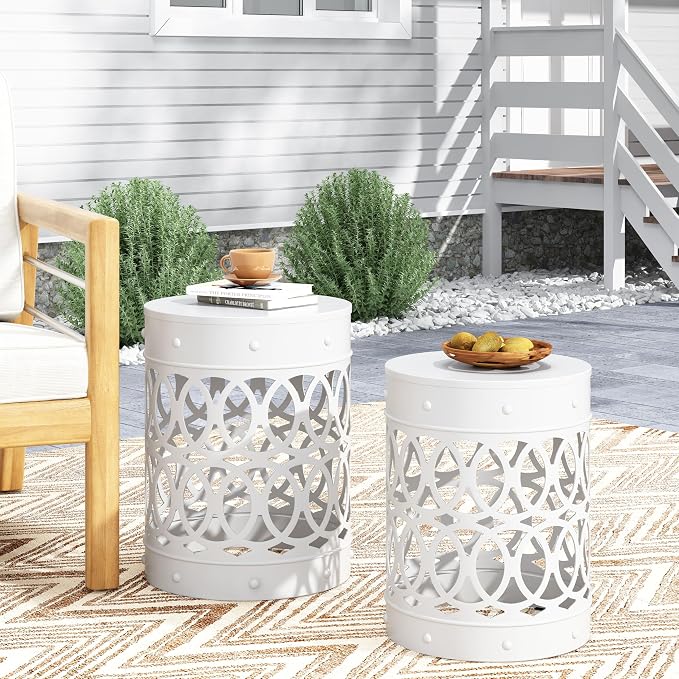 White Metal Side Table Set of 2