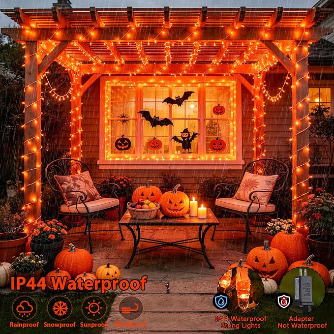 JMEXSUSS 1000 LED Orange Halloween String Lights Outdoor Indoor Plug in | 272 Ft Fall & Thanksgiving Day Lights Clear Wire, 8 Modes with Remote, Orange lights for Halloween Decor, Tree Patio Yards