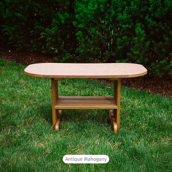 LuxCraft Poly Outdoor Coffee Table, Oval Patio Table with Shelf, Weather Resistant Low Tables for Adirondack Chairs & Outdoor Seating - Amish Made in USA (Antique Mahogany)