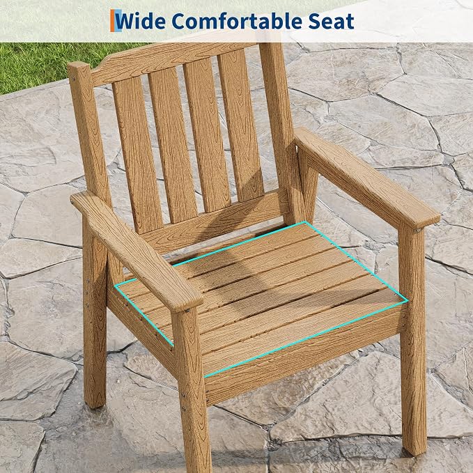 GAOMON Outdoor Patio Dining Chairs Set of 4, All-Weather HDPE Garden Dining Chairs with Armrests, Wide Seat and Sturdy Frame,Waterproof Design, for Garden, Backyard, Deck, Natur