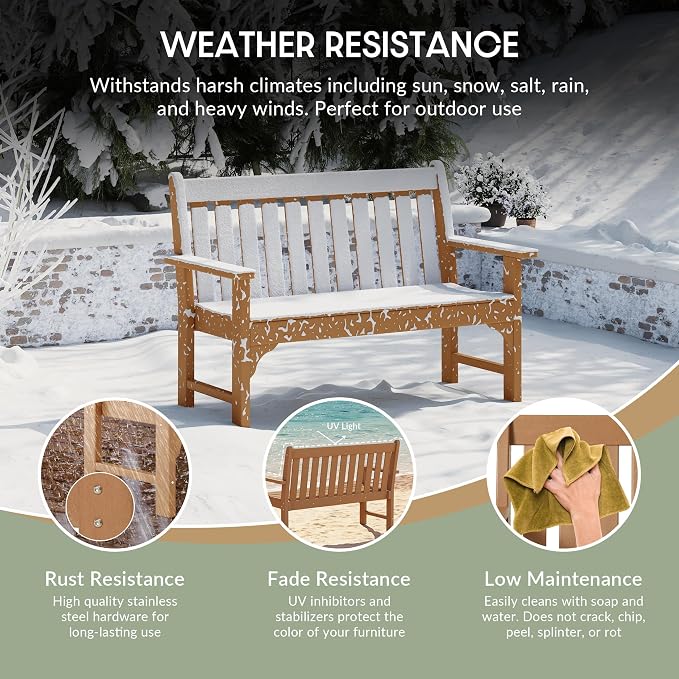 WestinTrends Malibu 3-Piece HDPE Outdoor Patio Furniture Couch and Coffee Table Set, Teak