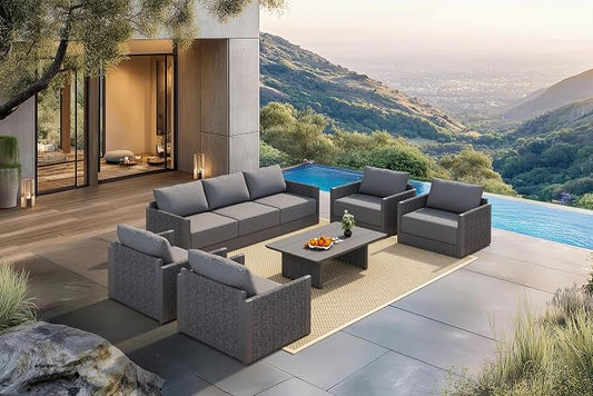 PURPLE LEAF Patio Furniture Set 8 Pieces Patio Conversation Sets Aluminum Furniture with Cushions and Aluminum Table Outdoor Couch Sectional Set Gray