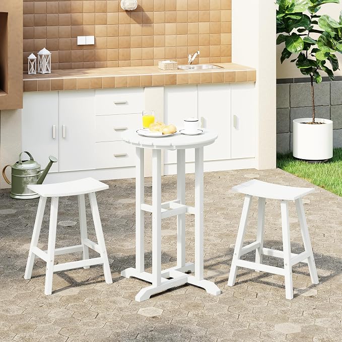 Costaelm Outdoor Bar Table, 37" Counter Height Round Patio Cocktail Bar Table, Patio Bar Table Bistro Dining Table Pub Table for Front Porch Deck, Backyard, Garden, White