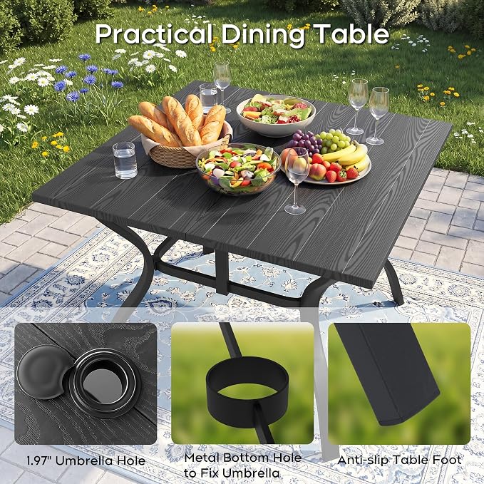 Outdoor Dining Set for 4, Patio Table and Chairs Set with 1.97'' Umbrella Hole, 5pcs Patio Furniture Set 37.8”x37.8” Black Dining Table Set for Porch Deck Backyard Pool