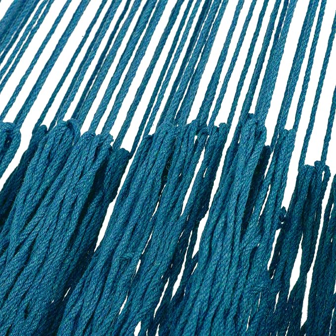 NOVICA Cotton Rope Hammock Turquoise from Mexico Double Blue Solid Bohemian Tropical Decor 'Caribbean Blue Cascade'(Double)