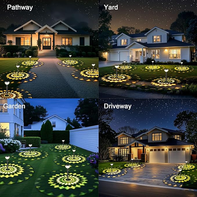 JEJOT 4 Pack Solar Flood Light, Security Lights,Pathway Lights with 2CCT(Warm and Cool) Light Modes,Bright Pattern Solar Decorative Lights Outdoor