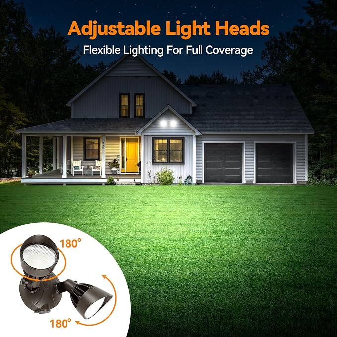 45W 5500LM Outdoor Flood Lights, Dual Head Wall Switch Controlled LED Exterior Flood Light, 5000K Daylight, IP65 Waterproof Hardwired Security Light for Outside Garage Yard (Brown)