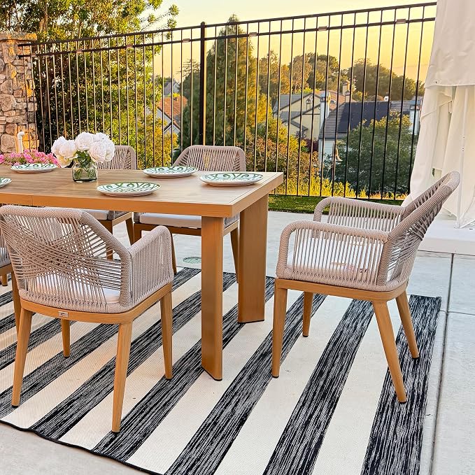 PURPLE LEAF 13 Pieces Patio Dining Set Aluminum Modern Rectangular Table and Rattan Arm Chairs with Cushions for Kitchen Porch Garden Outdoor Furniture Sets, Teak