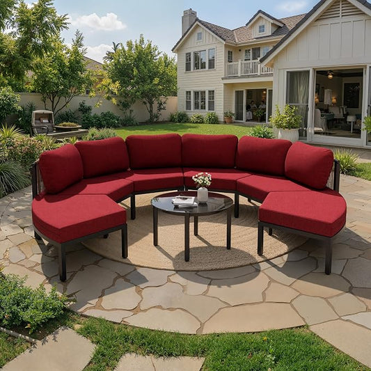 Crestlive Curved Patio Furniture Set, Modular Half Moon 6-Seater Sofa with Round Coffee Table, Aluminum Outdoor Sectional with 4.3" Cushions, All-Weather Couch for Backyard, Deck, Porch, Poolside