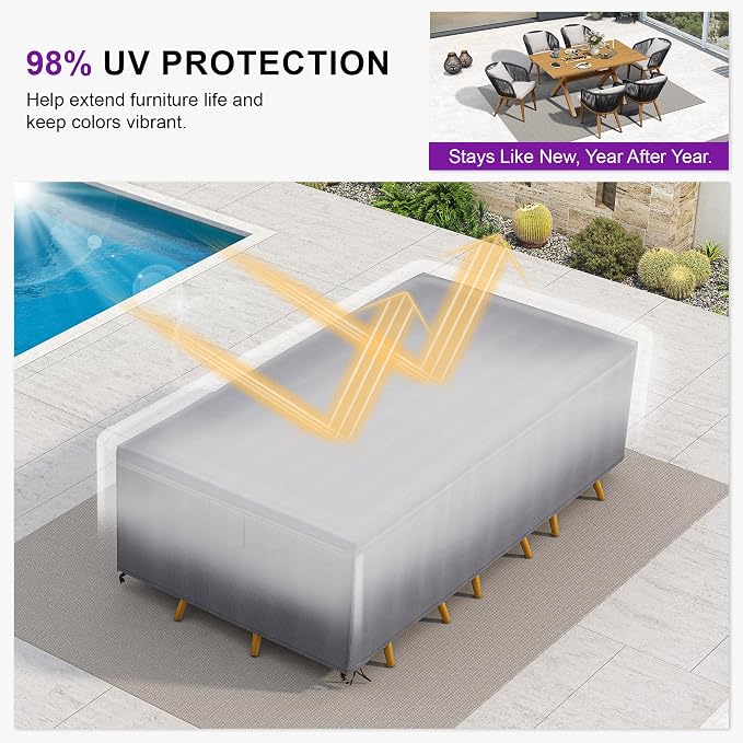 PURPLE LEAF 11 Pieces Patio Dining Set with Waterproof Furniture Cover Rectangular Table and Chairs Set for Garden Deck Aluminum Frame Backyard Kitchen Set, Cushions and Pillows Included Taupe