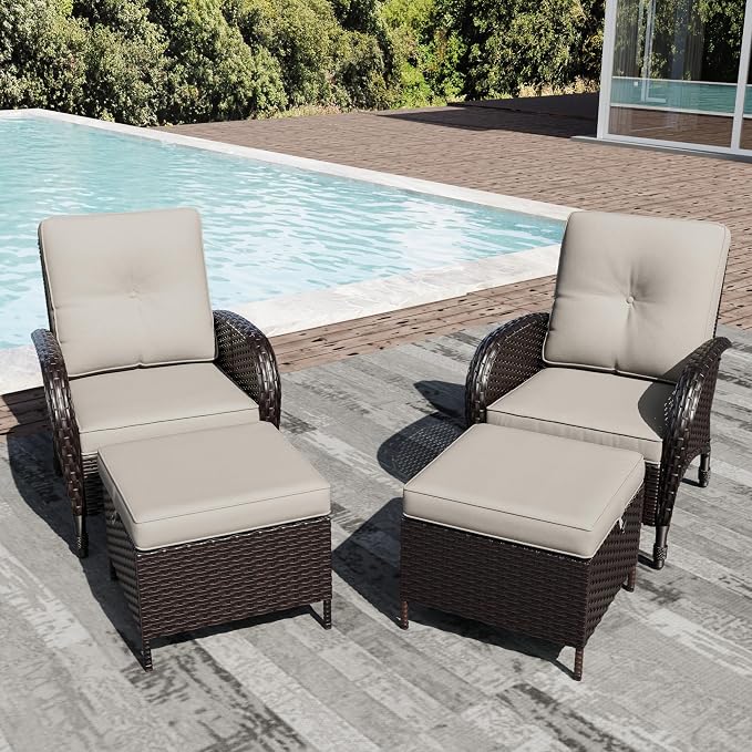 Joyside Wicker Patio Chairs, 4 Piece Rattan Outdoor Furniture with Thickened Cushions, High Back, Deep Seating, Wide Armrest, Outdoor Chairs for Porch, Deck