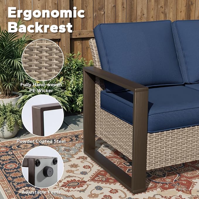 Joyside Outdoor Patio Chairs Set, 4 Pieces Wicker Rattan Chairs with Metal Wide Armrest, Thick Cushions and Deep Seating for Garden, Backyard, Porch, Deck