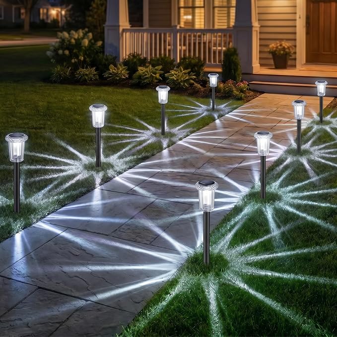 Eyrosa Solar Pathway Lights Outdoor Waterproof, 15 Pack Cool White Solar Garden Lights, Diamond-Cut Starlight Decor, Stake Lighting for Yard Path Walkway Driveway Patio Lawn Outside
