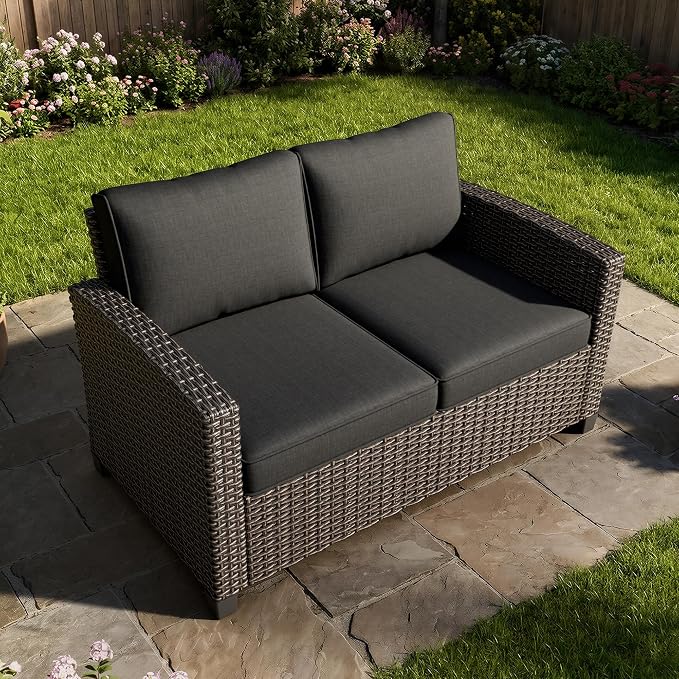 WWR Patio Furniture Set-30% Thicker Wicker-Luxury 1 Piece PatioWicker Outdoor Patio Conversation Set with Extra Wide & Thick Cushions, Loveseat, Rattan Outdoor Furniture Set for Backyard, Porch & Deck