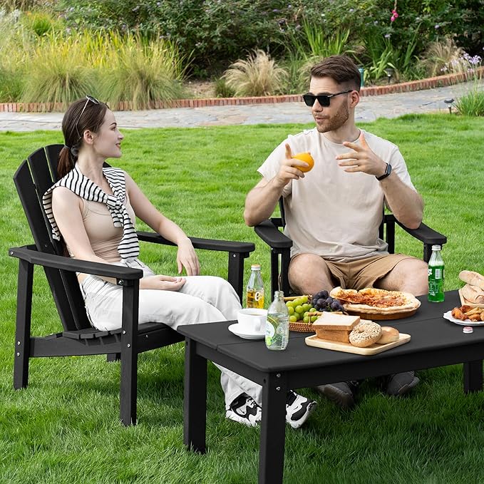 nevilywood Compact Stackable Adirondack Chairs,All Weather HDPE,380lb,Black | 26.3" Wide HDPE.All-Weather Outdoor.Maintenance-Free.Stackable for Storage.25°Curved Straight Backrest.Quick Assembly