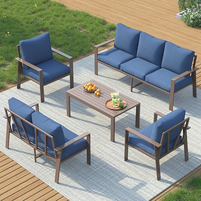 UDPATIO Aluminum Outdoor Patio Furniture Set 7-Seat Metal Patio Conversation Sets with Coffee Table and Water-Resistant Cushions, Modern Patio Sectional Sofa for Porch, Deck, Backyard, Poolside