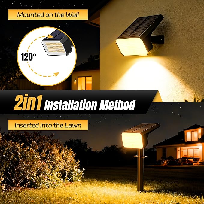 Solar Spot Lights Outdoor Waterproof, 10 Pack, 118 LED Warm White | IP67, 4 Modes Auto On/Off, for Yard Garden Pathway Walkway Tree Patio Driveway