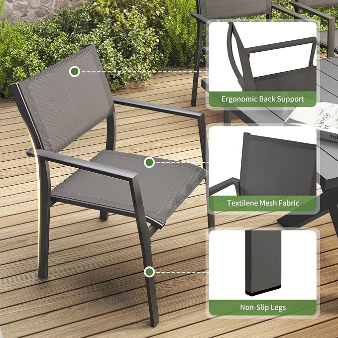 Outdoor Dining Set, 9 Piece Expandable Dining Table and Patio Swivel Chairs Set, Aluminum Patio Furniture Set for Table with Umbrella Hole and 8 Chairs for Patio, Garden, Lawn, Deck(Black)