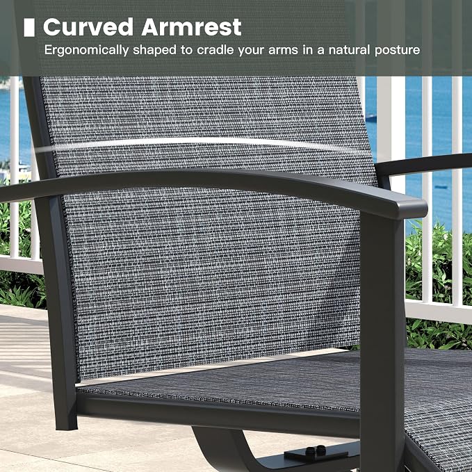 5 Pieces Patio Dining Set, Outdoor Furniture of 37.8" Square Patio Table and Patio Swivel Chairs for Backyard Lawn Garden, Walnut Table and Black Chairs