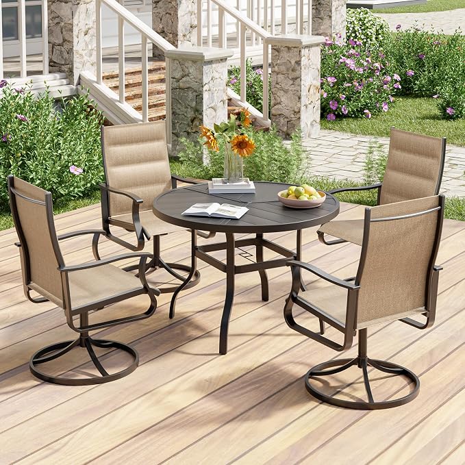 UDPATIO 5 Piece Outdoor Patio Table and Chairs Set, 39" Round Table with Umbrella Hole & 4 Outdoor Swivel Chairs, Patio Table with Chairs, Outdoor Patio Dining Set for Lawn, Deck, Yard