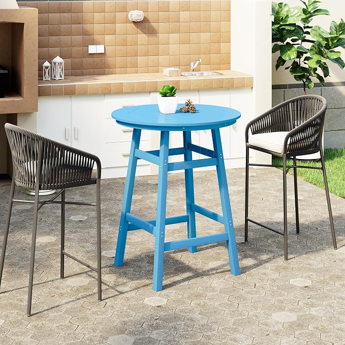 WestinTrends Malibu Outdoor 35" HDPE Round Patio Bar Height Table, Pacific Blue