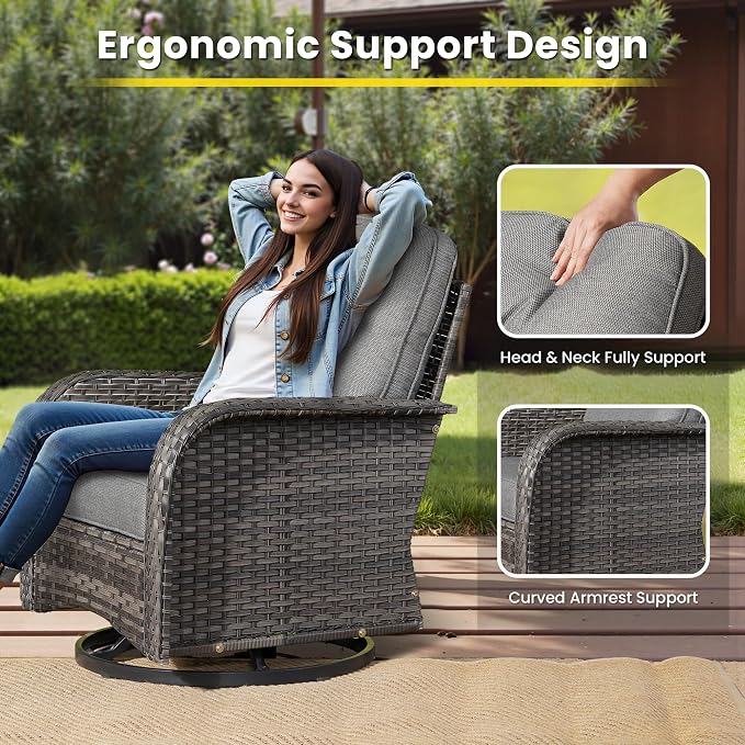 5 Pieces Outdoor Patio Furniture Set with Coffee Table, All Weather Wicker Patio Conversation Sets with Rocking Chairs, Balcony Furniture Sets for Backyard, Garden, Poolside, Dark Grey