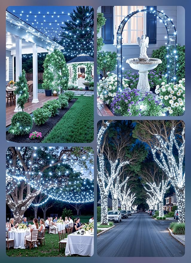 Brightown 2 Pack Solar String Lights Outdoor Waterproof, 80 FT 200 LED | Solar Powered Christmas Lights with 8 Modes, Auto On/Off, Patio Lights for Outside Tree Garden Party Decor (Cool White)