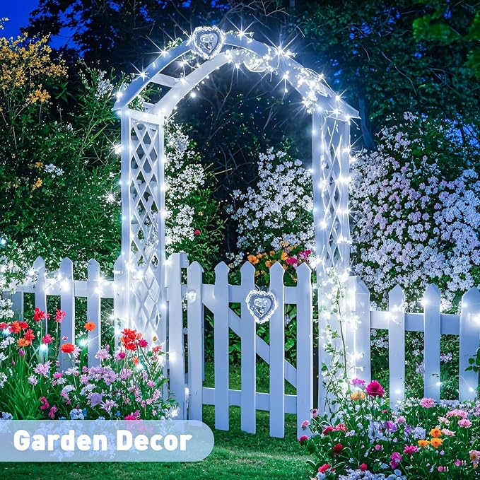 JMEXSUSS 2 Pack Solar String Lights Outdoor Total 66FT 200LED Fairy Lights | Outdoor Waterproof, 8 Modes Solar Christmas Lights for Outside Garden Tree Patio Yard Wedding Christmas Decorations, White