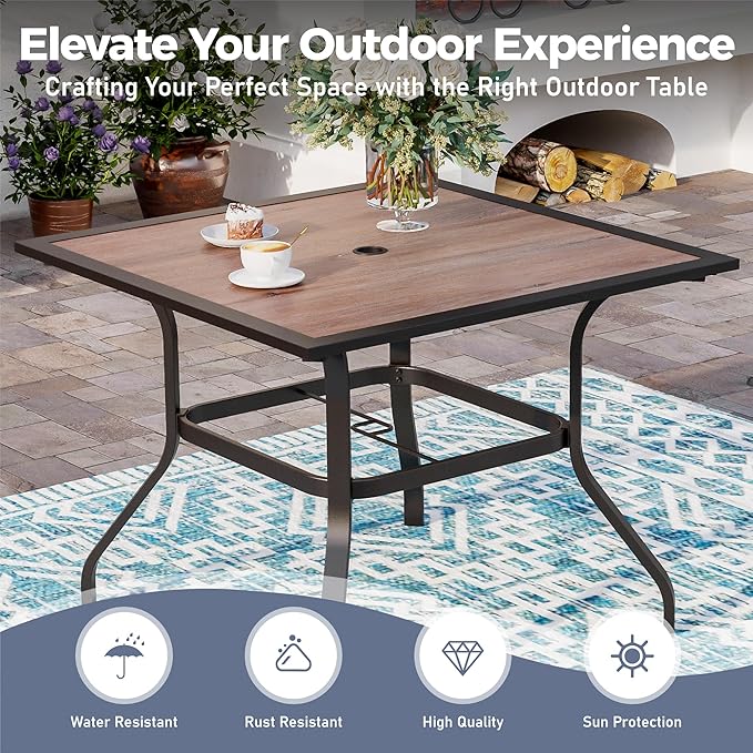 SUNSHINE VALLEY 5 Piece Patio Dining Set for 4, 37'x37' Square Table with Umbrella Hole and 4 Metal Chairs, Outdoor Table and Chairs Set for Lawn, Backyard and Deck, Red