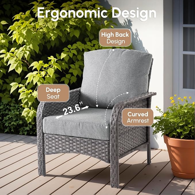 2 Pieces Wicker Patio Chairs - Outdoor Rattan Chairs Set of 2,All-Weather PE Wicker Dining Chair Set with High Back and Deep Seating for Deck Porch,Black