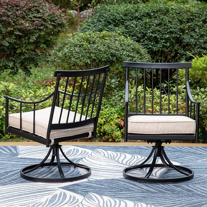 Sophia & William Swivel Rocker Chairs, Set of 2, 360° Swivel, Wrought Iron | Steel, Padded Cushions, E-Coated, All-Weather