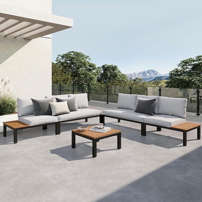 Sophia & William 5 Pieces Outdoor Patio Furniture Set, Metal Sectional Sofa Set Patio Conversation Set with Cushions-2 x Single Sofa with Side Table, 2 x Loveseat, 1 x Tea Table