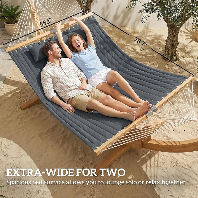 Outdoors 2-Person Hammock with Pillow & Pad, Gray, 128in x 55.1in, 440lb Capacity