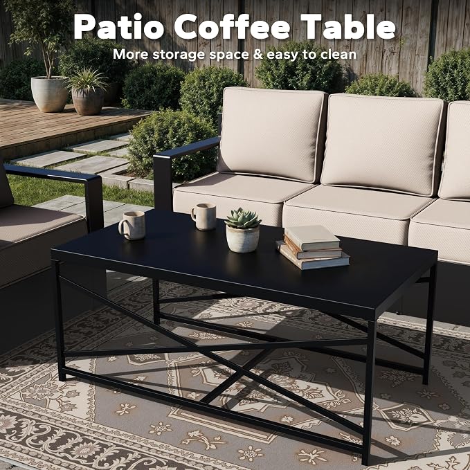 Outdoor Aluminum Furniture Set, 4-Piece Patio Conversation Set, 2 Swivel Chairs, 1 Sofa and 1 Table, All-Weather Metal Frame, 6" Thick Removable Cushions, Deep Setting for Garden, Poolside and Porch