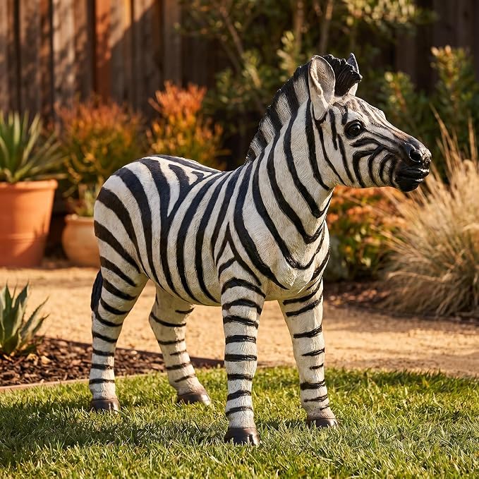 18.3" Realistic Zebra Garden Statue, Black & White Striped | Safari Animal Sculpture, For Patio, Yard & Pool Decor