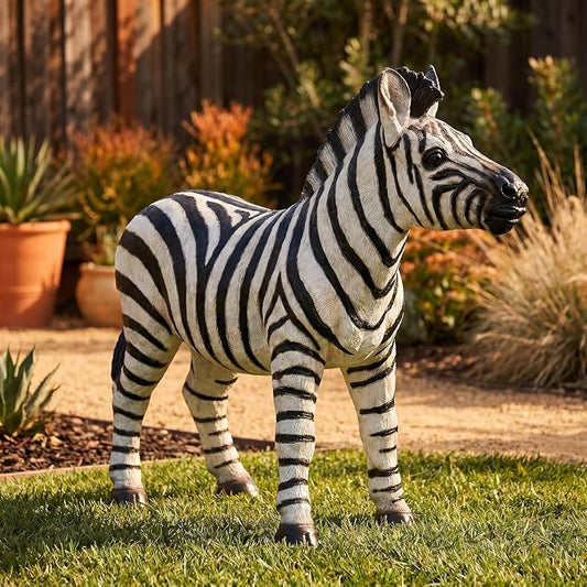 18.3" Realistic Zebra Garden Statue, Black & White Striped | Safari Animal Sculpture, For Patio, Yard & Pool Decor