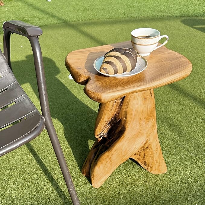 Brefhome 18.9" Tall Cedar Tree Stump Stool, Natural Wood Side Table, Hand-Carved Live Edge End Table, Unique Rustic Plant Stand for Living Room, Patio, Garden