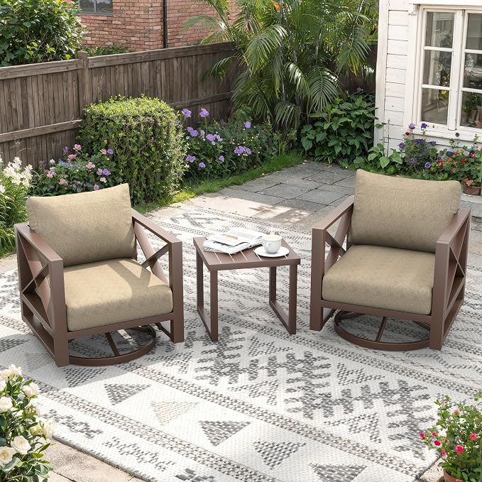 20" Aluminum Outdoor Side Table with Tapered Legs, Square Patio End Table with Geometric Slatted Top, All-Weather Coffee Table for Garden, Deck and Porch, Brown