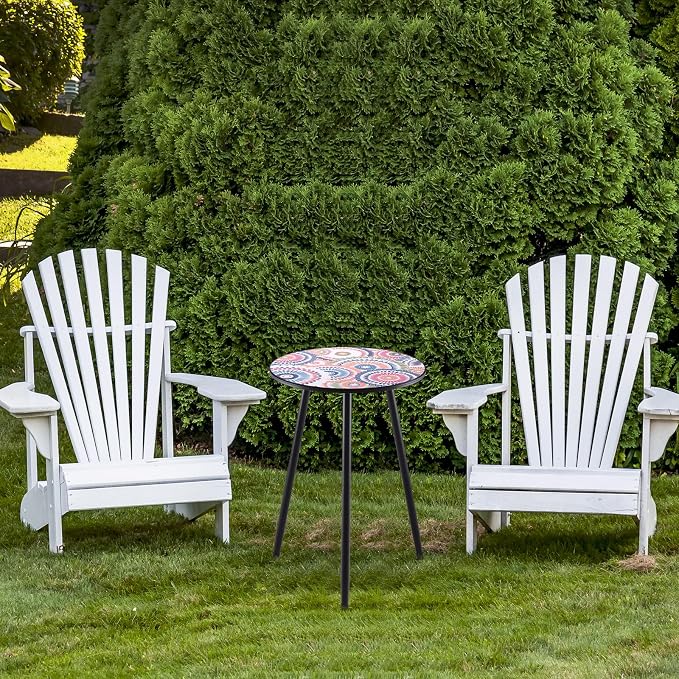 Party Zealot Metal Mosaic Round Side Table Set of Two 13.4" Small Outdoor Patio Round Accent Coffee Tables Indoor Corner Stand for Small Space Weather-Resistant for Balcony Plant Stand