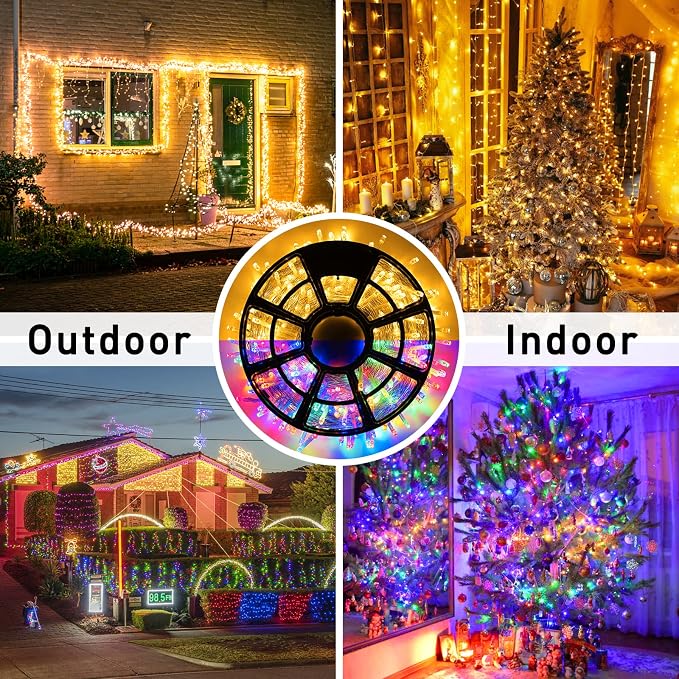 JMEXSUSS 168FT 600 LED Color Changing Christmas Lights Outdoor Plug in | Warm White & Multicolor Christmas Lights with Remote, Christmas Tree Lights Indoor Clear Wire for Outside Xmas Decor