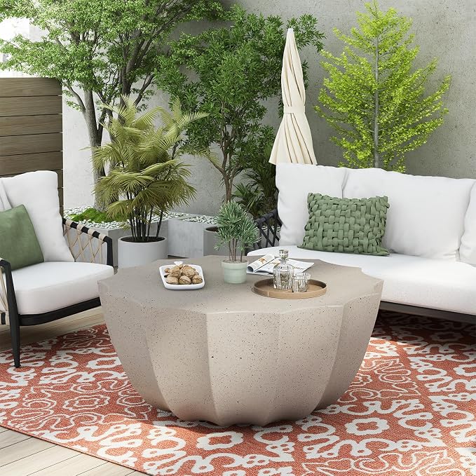 35.43" Modern Outdoor Waterproof Coffee Table - Durable MgO Cement Design for Patio, Garden, Backyard & Living Room (White)