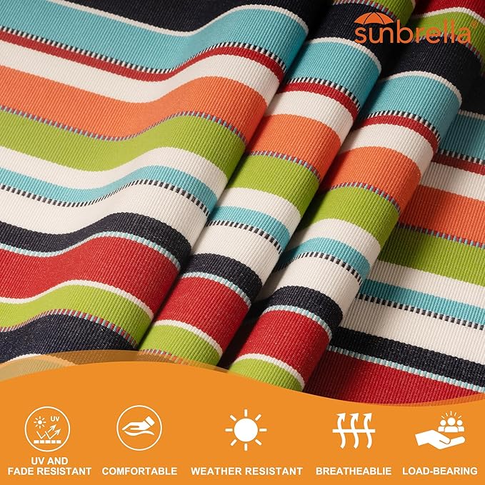 Lazy Daze Hammocks Sunbrella Fabric Hammock with 13FT Wood Arc Stand, 2 Person Outdoor Hammock Combo with Free Pillow, All Weather & Fade Resistant, for Patio Yard, 450 lbs Capacity, Carousel Confetti