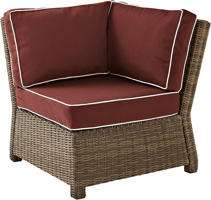 Crosley Furniture Bradenton 5-Piece Outdoor Sectional Sofa Wicker Conversation Patio Furniture Set for Deck, Brown with Sangria Cushions