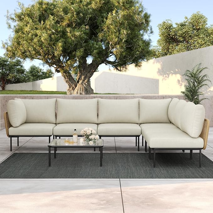 LayinSun 2 Pieces Aluminum Patio Furniture Set, Modern Modular Sectional Middle Chairs and Upgrade Thickness Cushion