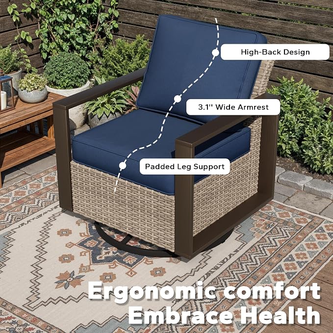 Joyside Outdoor Patio Swivel Rocker Chairs Set, 4 Pieces Wicker Rattan Chairs with Metal Wide Armrest, Thick Cushions and Deep Seating for Garden, Backyard, Porch, Deck