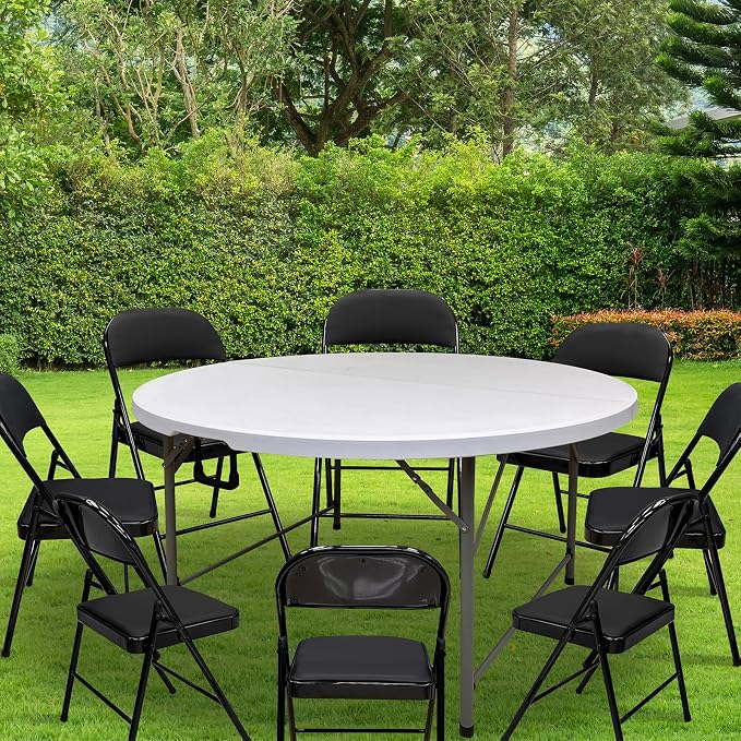 4.5FT Round Table, Round Folding Table 54 inches, Bifold Round Table, Plastic Dining Table, Event Commercial Table for Wedding, Party, Garden, Patio
