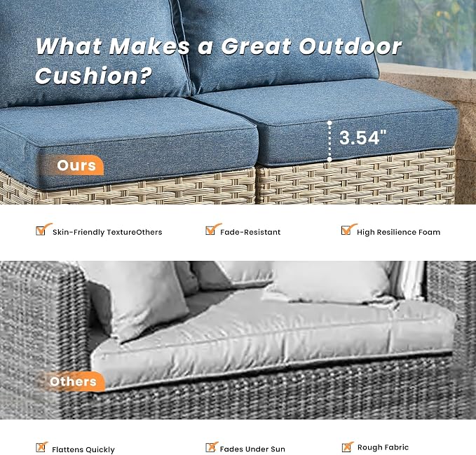 Outdoor Patio Furniture Sets, 8 PCS Patio Conversation Set Outside Rattan Sectional Sofa with Wicker Rocking Chairs Coffee Table Soft Cushion Fit Backyard Porch Garden Poolside Balcony