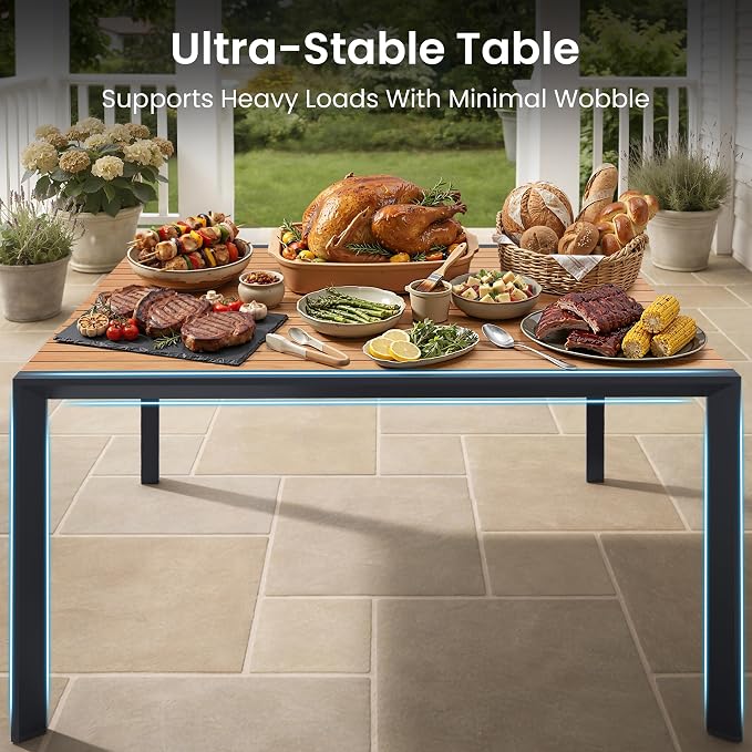 Crestlive Products Square Outdoor Dining Table for 8, 56" Aluminum Patio Table with Umbrella Hole Weather-Resistant Outside Table for Garden Backyard Deck, Brown