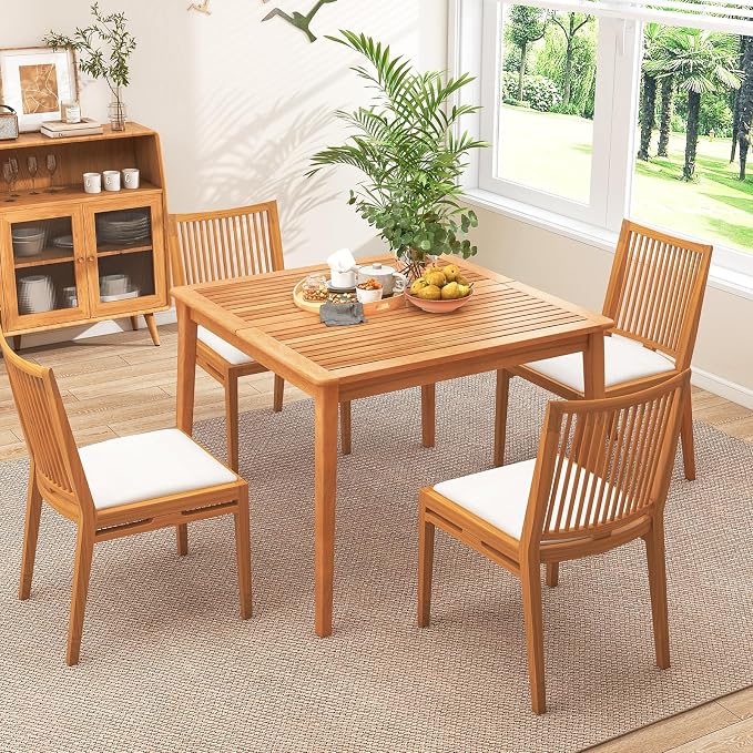Tangkula 4-Person Outdoor Acacia Wood Dining Table, 40" Square Bistro Table with 1.96" Umbrella Hole, Outdoor Patio Table for Porch, Deck, Garden and Backyard, Natural
